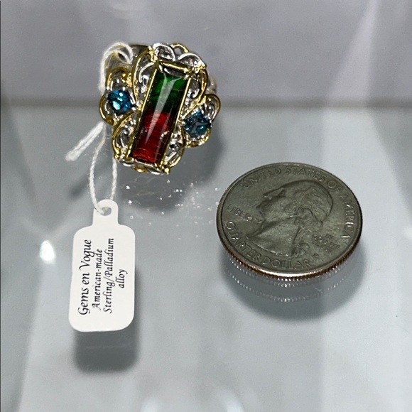 NWT Gems En Vogue Sterling Palladium 14K Accent Ammolite London Blue Topaz Ring - Picture 7 of 8
